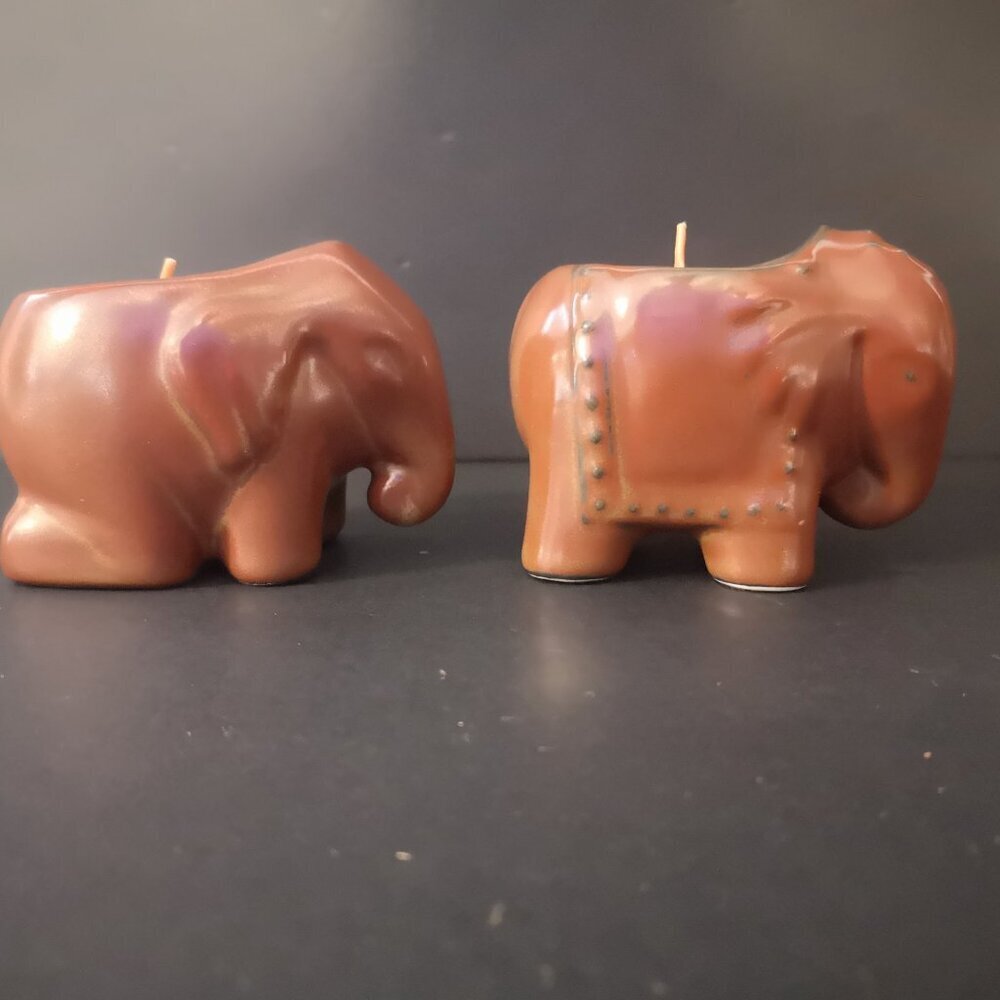 VTG PartyLite Thai Inspiration Elephant Tea Light Holder Set of 2 Dark Brown